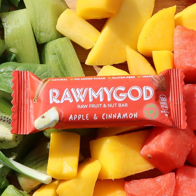 RAWMYGOD Fruit and Nut Bars Gluten Free Vegan No Added Sugar (16 bars Apple &amp Cinnamon)