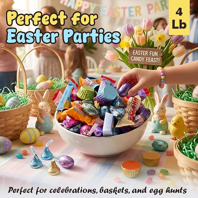 Easter Candy Mix - 4LB Ultimate Spring Assortment of Sweets &amp Chocolates | Ideal for Easter Baskets Egg Hunts Spring Celebrations Pastel Candy Mix and Seasonal Gifts