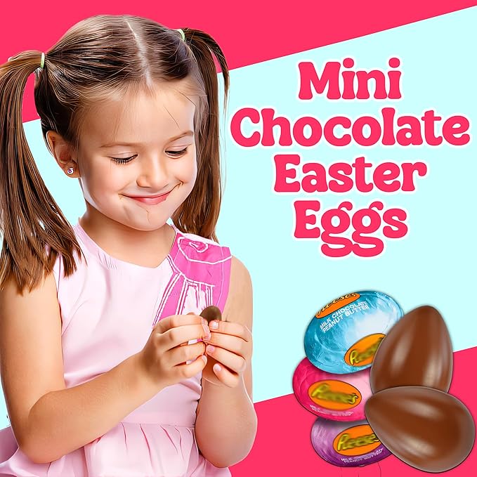 Reese Peanut Butter Eggs Bulk 2 Lb Mini Milk Chocolate Peanut Butter Half Eggs Candy Foil Wrapped in Pastel Spring Colors Great for Easter Baskets Egg Hunts