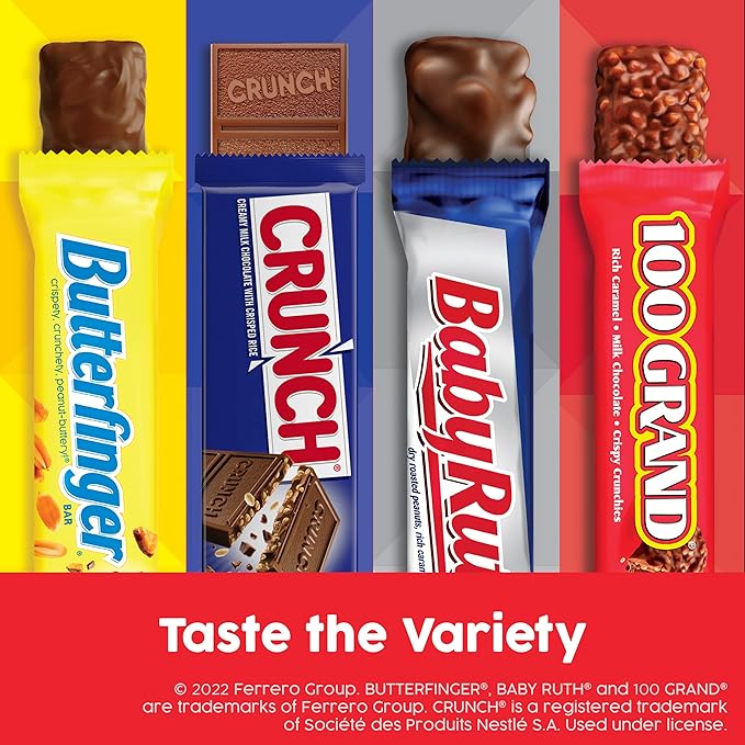 Butterfinger CRUNCH Baby Ruth and 100 Grand Bulk 28 Pack Assorted Full Size Chocolate Candy Bars 48 oz