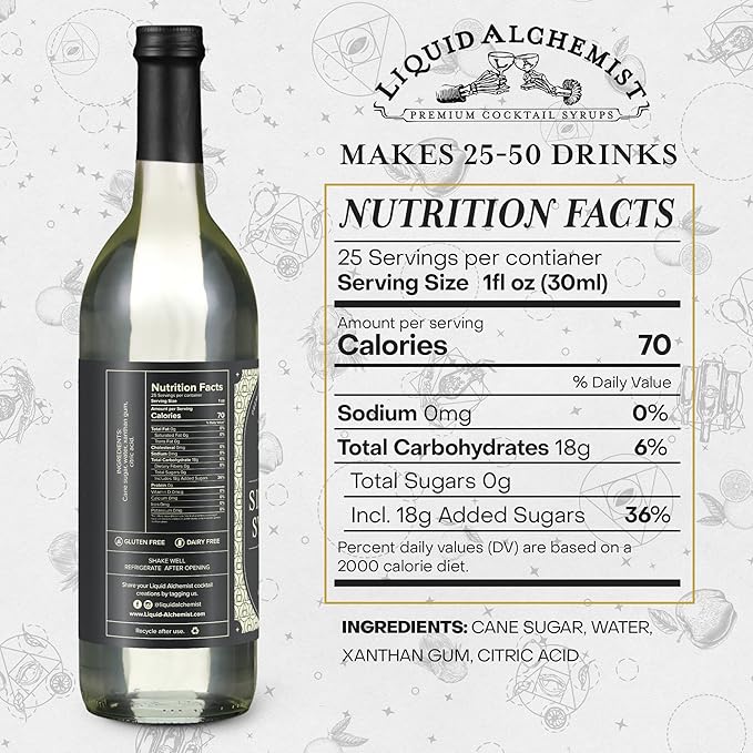 Liquid Alchemist Simple Syrup for Cocktails - Real Ingredients Make our Simple Sugar Syrup the Perfect Old Fashioned Mix - Non-GMO Gluten Free &amp Vegan (25.4 oz)