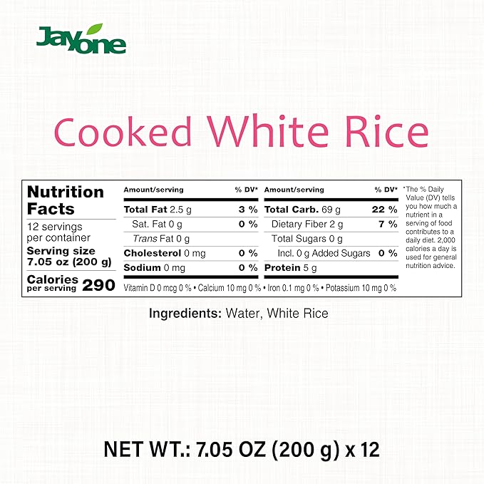 Jayone Instant Cooked Rice Pantry Staple Bap Sticky Microwavable Shelf Stable Asian Bap Product of Korea 7.05 oz (Pack of 12 / White Rice)
