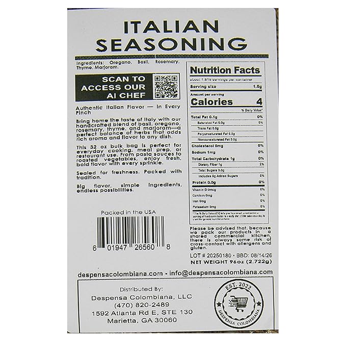 6 Lbs Bulk Italian Seasoning - Despensa Colombiana Condimento Italiano for Mediterranean Cooking and Sazon - Ideal Italian Seasoning Bulk Herbs Blend for Flavoring Dishes and Enhancing Culinary Creati