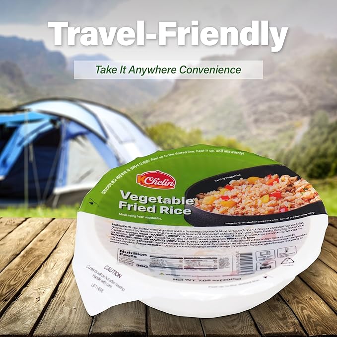 [KCHELIN] Microwaveable Korean Vegetable Fried Rice (Pack of 6) Korean Food Instant Quick &amp Delicious Shelf- Stable On-the-Go Meals 7.05 oz per Bowl