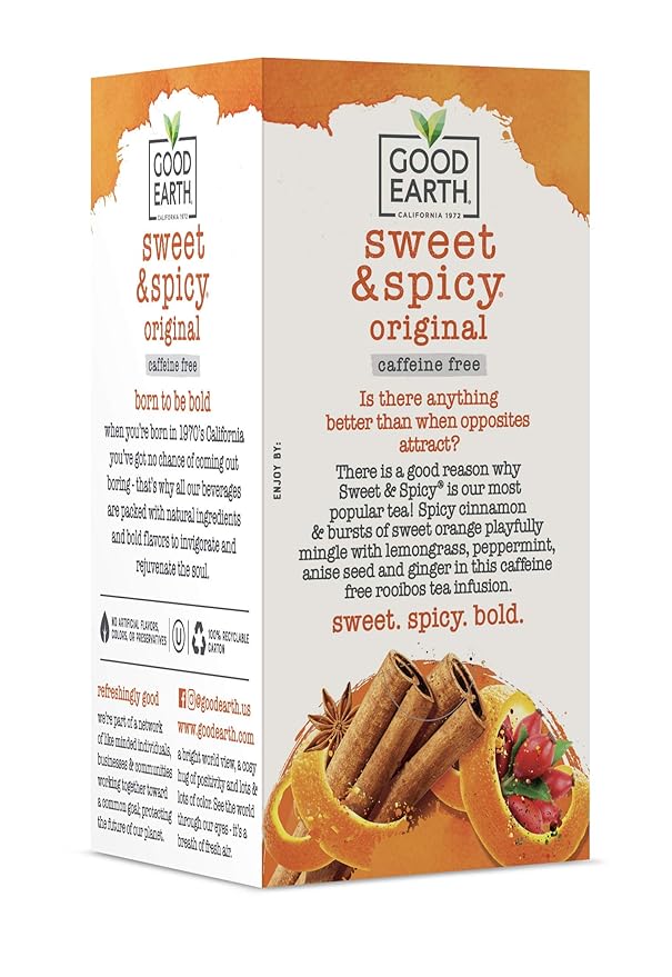 Good Earth Herbal Tea Sweet &amp Spicy Caffeine Free 18 Count Tea Bags