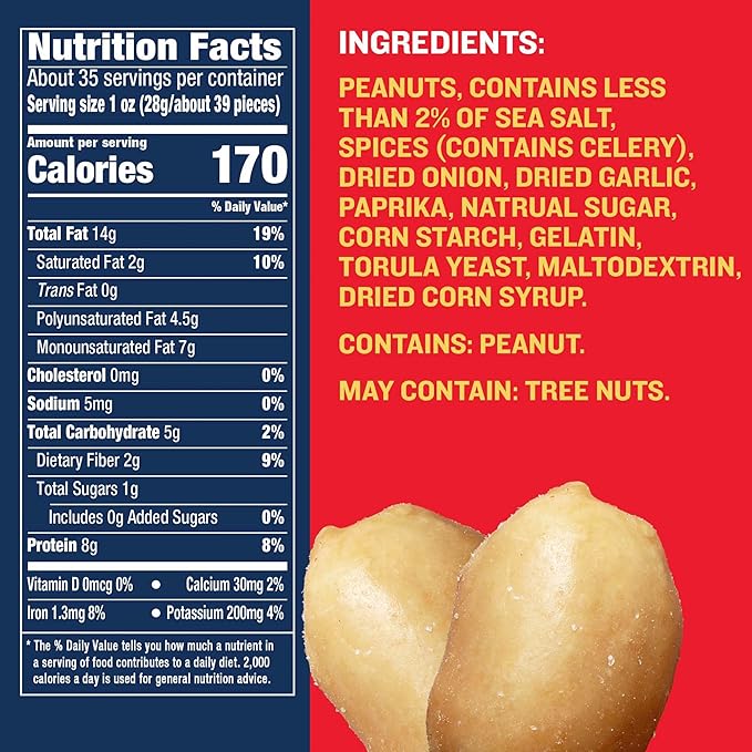 PLANTERS Peanuts Lightly Salted Peanuts Dry Roasted Snacks for Adults (6 ct Pack 2.2 lb Containers)