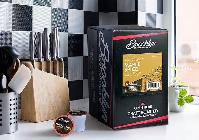 Brooklyn Beans Roastery Coffee Pods Fall Maple Spice Flavored - Compatible with Keurig K Cup Brewers Including 2.0 Machines 40 Count Autumn-Inspired