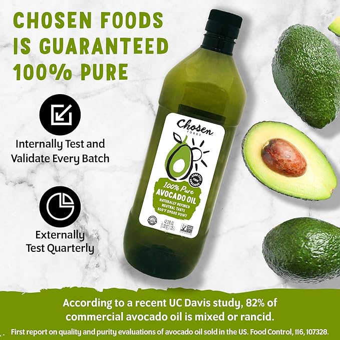 Chosen Foods 100% Pure Avocado Oil Keto Diet Friendly Kosher Oil for Baking High-Heat Cooking Frying Homemade Sauces Dressings and Marinades (1.25 liters)(42.3 fl oz)