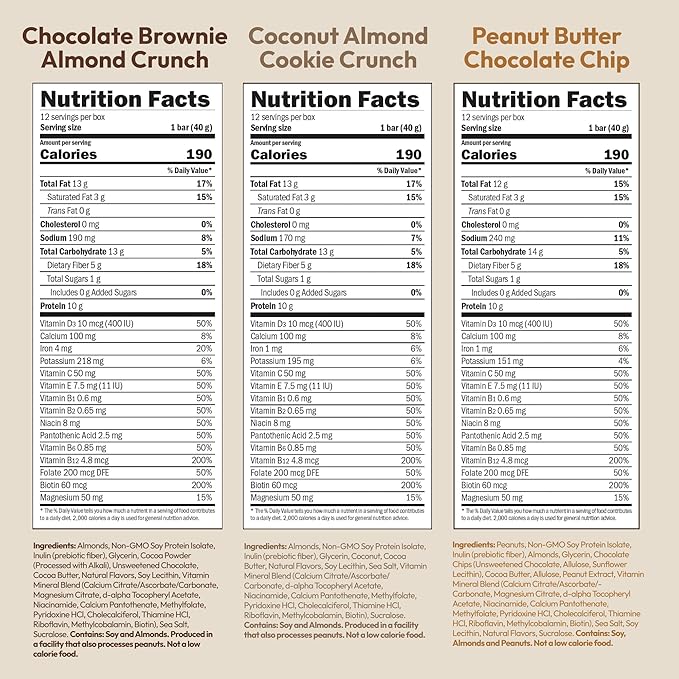 ANDREW LESSMAN Type 2 Secure Complete Meal Replacement Bars (Sucralose) – VARIETY(Coconut Almond Cookie Crunch Chocolate Brownie Almond Crunch Peanut Butter Chocolate Chip) – 36 ct box – 10g Protein