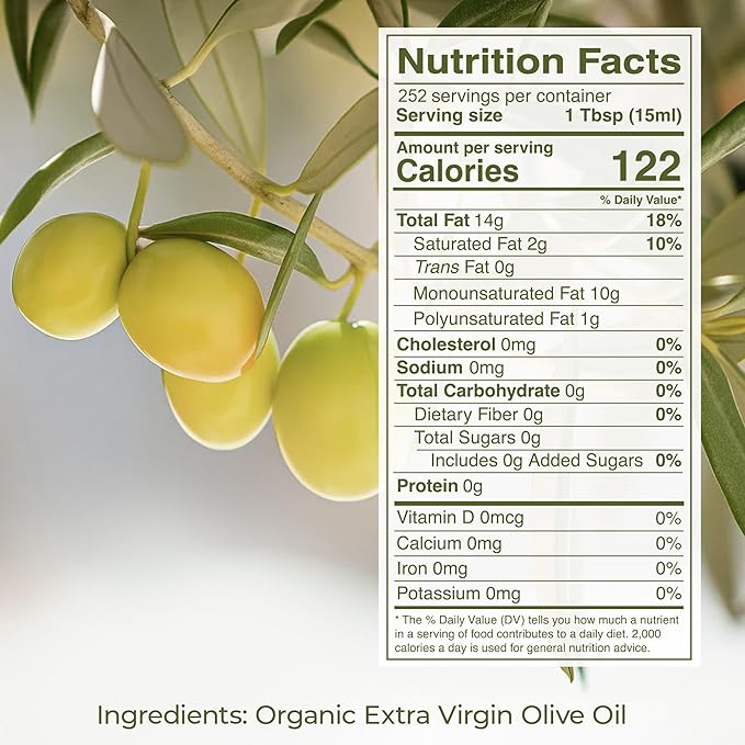 Kevala Extra Virgin Organic Olive Oil - Gluten-Free and Cholesterol-Free Oil Perfect for Frying and Cooking Smooth Base for a Ranch Dressing Cold Pressed and Unrefined Bulk Size 128 oz