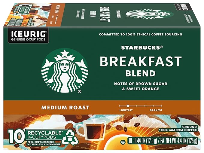 Starbucks Coffee K-Cup Pods Breakfast Blend Medium Roast Ground Coffee K-Cup Pods for Keurig Brewing System 10 CT K-Cup Pods Per Box (Pack of 3 Boxes)