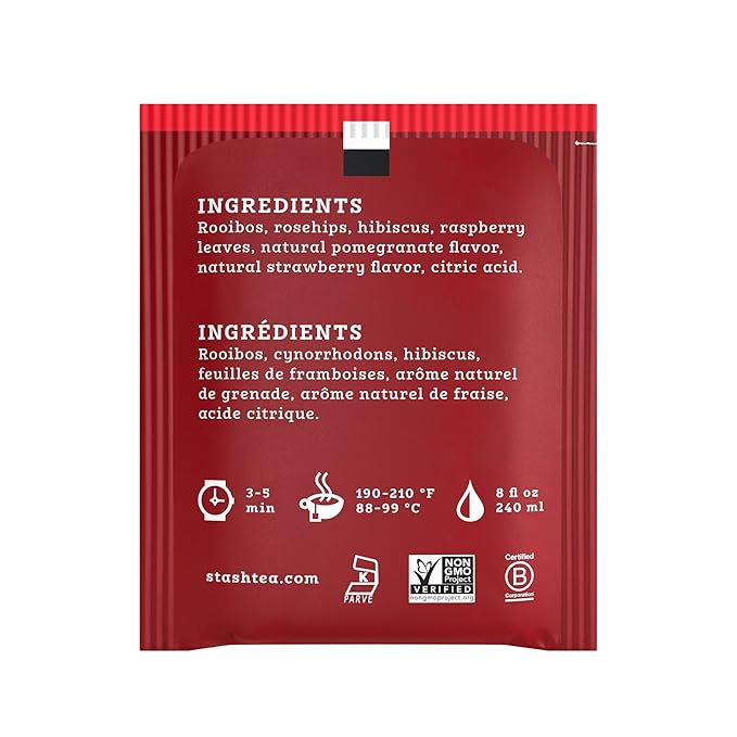 Stash Tea Strawberry Pomegranate Red Tea 18 Count Tea Bags in Foil (Pack of 6)