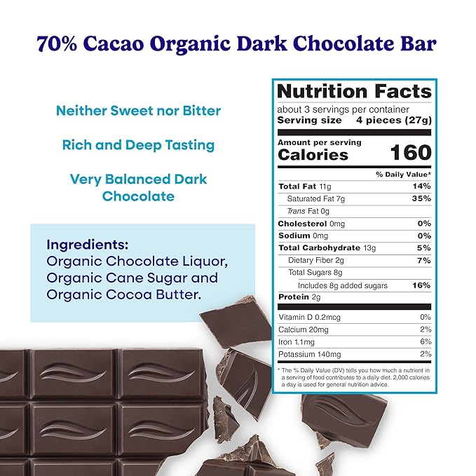 Pascha Organic Dark Chocolate Bars 70% Cacao Gluten Free Non GMO 2.82 oz Pack of 10