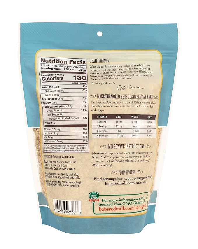 Bob's Red Mill Instant Rolled Oats 16oz (Pack of 4) - Non GMO Whole Grain Vegan Kosher