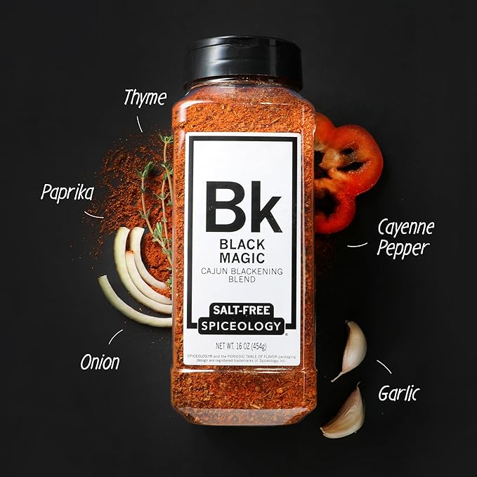 Spiceology – Black Magic Salt-Free Cajun Blackening Seasoning – Bold &amp Savory Blackened Seasoning for Chicken Fish Turkey and More – Versatile Cajun Spice Blend &amp Dry Rub – 16 oz