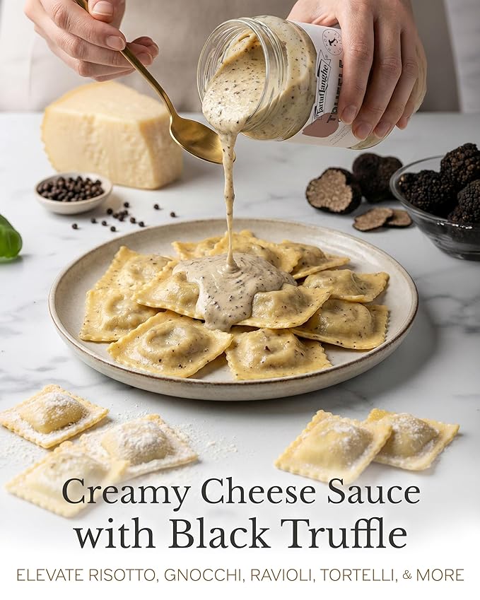 TartufLanghe Cacio e Pepe Truffle Sauce - Authentic Italian Pasta Sauce with Black Truffle &amp Pecorino Romano Cheese for Risottos Gnocchi Ravioli Imported from Italy - 10.05 oz
