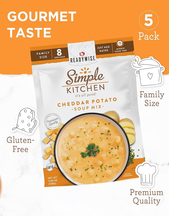 READYWISE - Simple Kitchen Soup Sampler Variety Pack 8 Servings Per Pouch Soup Mix Family Size MRE Gluten Free Freeze Dried Food Ready To Eat Meals Hiking &amp Backpacking Food Soup for Fa