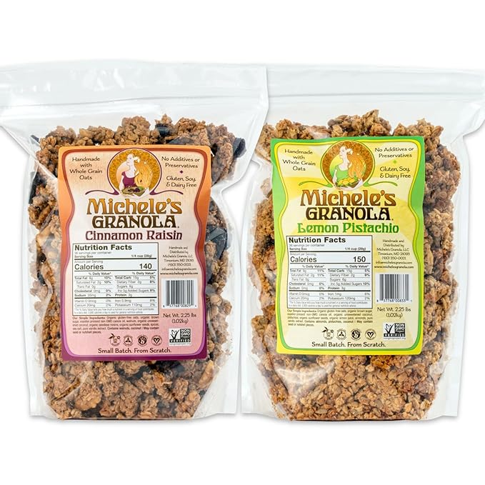 Michele's Granola Cinnamon Raisin and Lemon Pistachio 36oz Resealable Bags Pack of 2