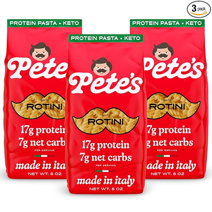 Low Carb Protein Pasta | Rotini with 17g Protein 7g Carbs | Healthy Keto Pasta Made in Italy | 3-Pack 8oz - Pete’s Pasta
