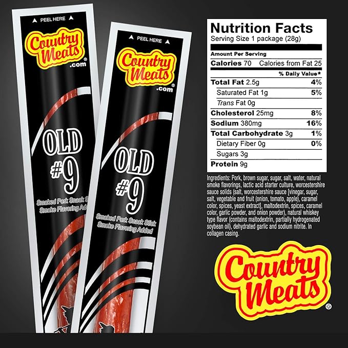 Country Meats Meat Sticks 0 Trans Fat USDA Certified Good Source of Protein Carb Conscious Snack (24 Meat Sticks Old #9)