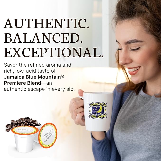 Dancing Moon Coffee Pods - Premiere Blend Jamaica Blue Mountain Coffee Beans Medium Roast Compatible with Keurig KCup Brewers Small-Batch Crafted