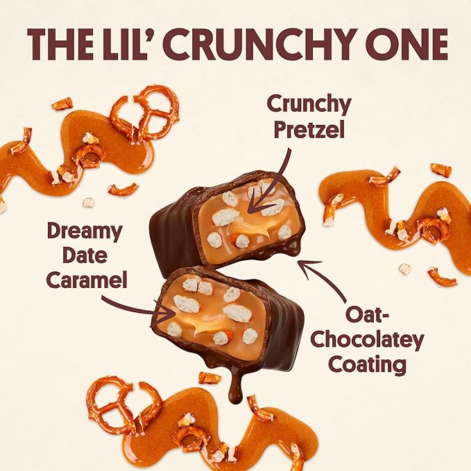 Harken Sweets The Lil’ Crunchy Pretzely One Mini Candy Bars: High Fiber Vegan Chocolate Pretzel Snack with Date Caramel – Plant-Based Gut-Friendly No Added Sugar 6-Pack (30 Bars)