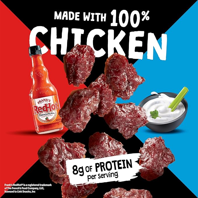 Jack Link's DUOs Frank's RedHot Buffalo Style With Creamy Ranch Flavor Chicken Bites Under 100 Calories Snacks 8g of Protein Feed Your Beast Side With Individual Meat Snack Bags – 2.85oz (8 Count)
