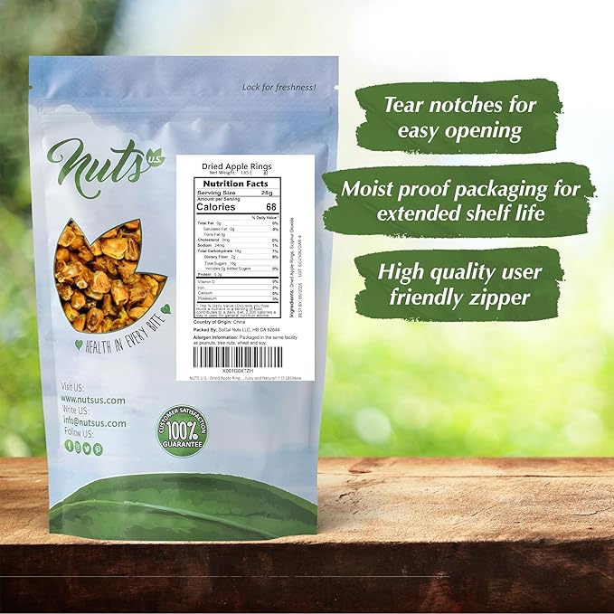 NUTS U.S. - Dried Apple Rings | No Added Sugar | No Artificial Color | Chewy Texture | NON-GMO | Juicy and Natural | Packed in a Resealable Bag (2 LBS)