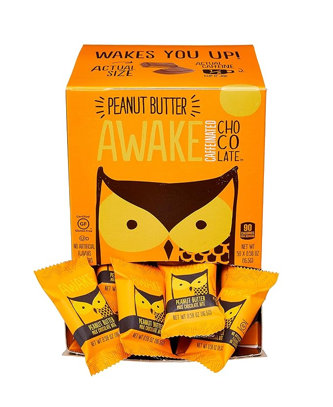 AWAKE Caffeinated Chocolate Bites Peanut Butter Chocolate Energy Snack 1 Bite Equals 1/2 Cup of Coffee 50 Bites