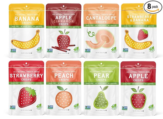 Nature’s Turn Freeze-Dried Fruit Crisps –Healthy Gluten-FreeCrispy &amp Delicious Plant-Based Snack Ideal for Cereal Smoothies School Lunches &amp On-the-Go Sampler Variety Bags of 8 (0.53 o