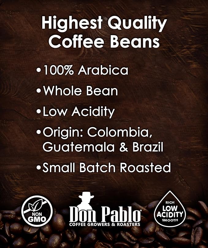 Don Pablo Signature Blend - Limited Edition Dark Roast Gourmet Coffee 100% Arabica Whole Bean Non-GMO Low Acidity 2 Pound (2 lb) Bag