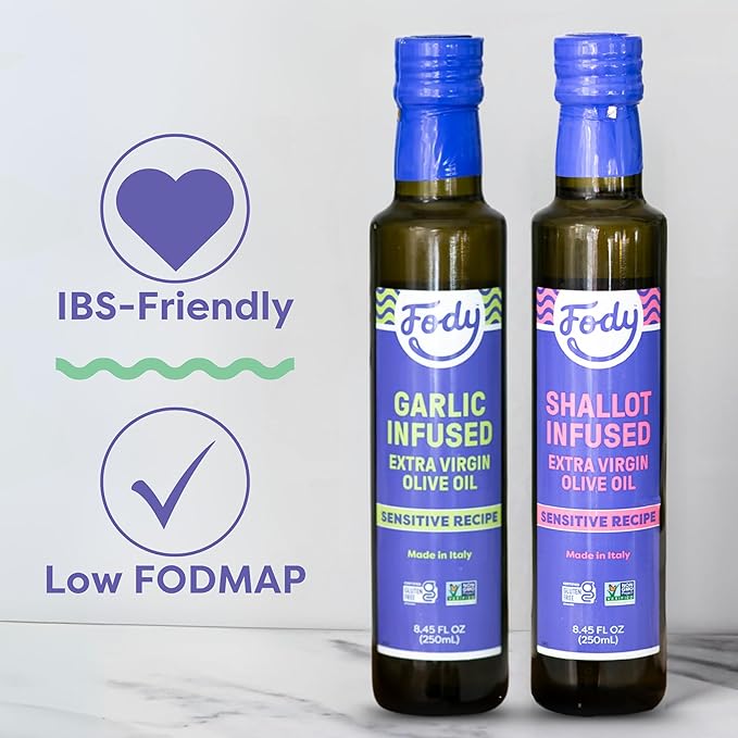 Fody Foods Garlic &amp Shallot Infused Extra Virgin Olive Oil 8.45 Oz (Pack of 2) Low FODMAP Certified Gut &amp IBS Friendly Cold-Pressed Vegan Non-GMO Gluten Free Made in Italy