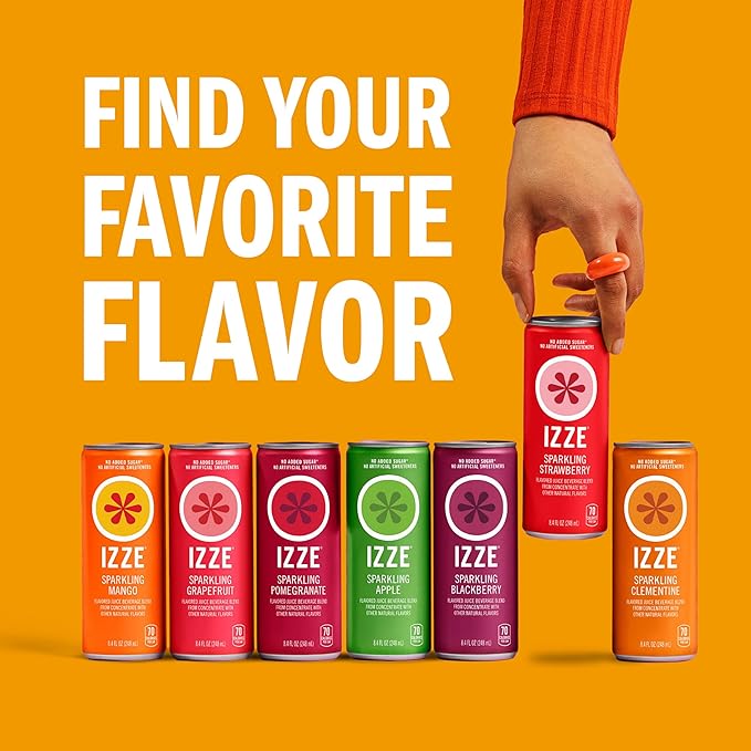 IZZE Sparkling Juice Beverage Blend Peach No Sugar Added 8.4 FL OZ 24 Cans