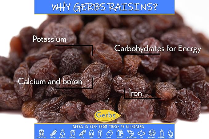 Gerbs Dried Raisins 4 lbs. | Unsulfured No Artificial Additives Resealable Bag | Naturally Sweet &amp Plump | Top 14 Allergen-Free