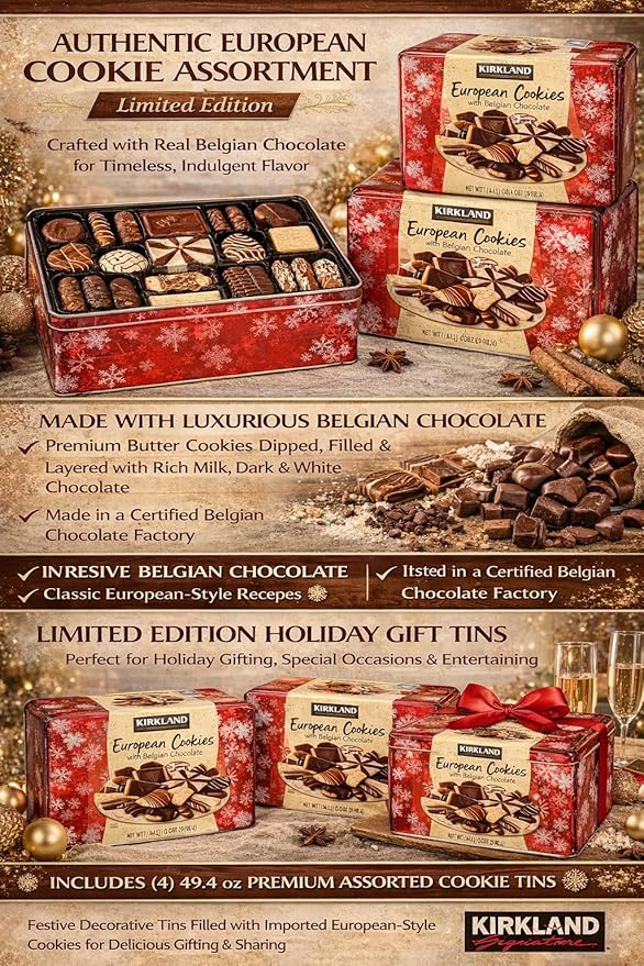 European Cookies LIMITED EDITITON Kirkland Signature with Belgian Chocolate 49.4 Ounce 4 Pack