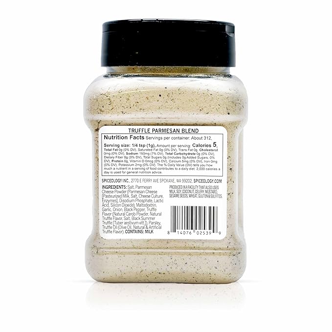 Spiceology – Truffle Parmesan Salt &amp Seasoning – Gourmet Blend of Black Truffle Parmesan Cheese Garlic &amp Herbs – Ideal for Fries Popcorn Potatoes Pasta &amp More – 11 oz