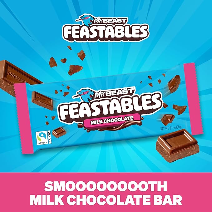 Feastables MrBeast Milk &amp Cookies Variety Pack King Size Milk Chocolate &amp Cookies &amp Creme Bars 2.1oz 20ct