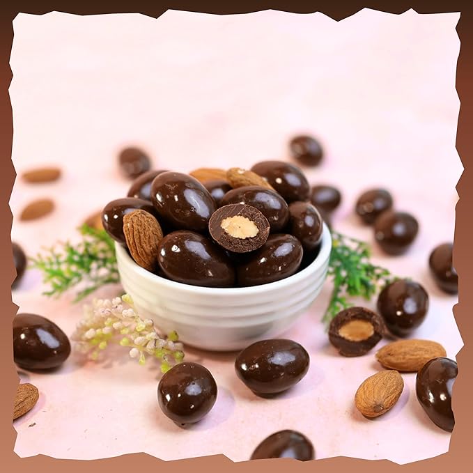 Dark Chocolate Covered Almonds 2-Pound Bag | Bulk Chocolate Covered Nuts | Coated Roasted Almonds for Party Favors Gifting Office Candy Jars &amp Snack Stations