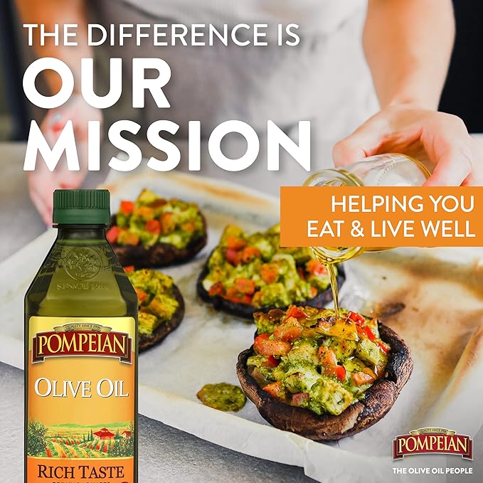 Pompeian Rich Taste Olive Oil High Heat Cooking Baking &amp Sauteing High Smoke Point 16 Fl Oz (Pack of 5)