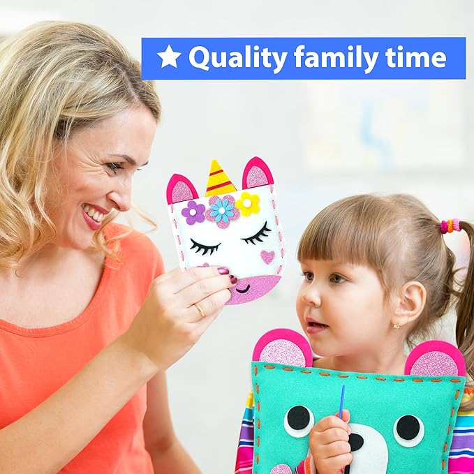 KRAFUN My First Sewing Kit for Beginner Kids Arts &amp Crafts 7 Easy DIY Projects of Stuffed Animal Dolls and Plush Pillow Craft Instructions &amp Felt Gift for Girls Boys Learn to Sew Embroid