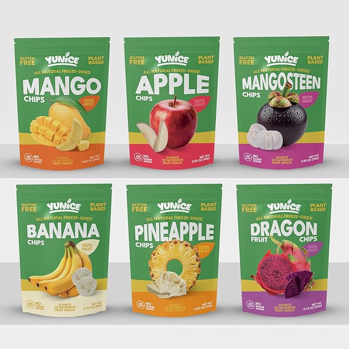 YUNiCE Freeze-Dried Pineapple Chips 100% Real Fruit Snack No Sugar Added Gluten Free Plant Based Crispy pineapple chunks organic pineapple PINEAPPLE 0.70 Ounce (Pack of 12)