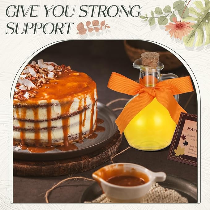 18 Pcs 6.7 oz Glass Maple Syrup Bottles Clear Reusable Glass Bottles with Lids Loop Handle and Maple Syrup Stickers Syrup Jars Syrup Container for Milk Potion Juice Sauce Oil Storage Gift