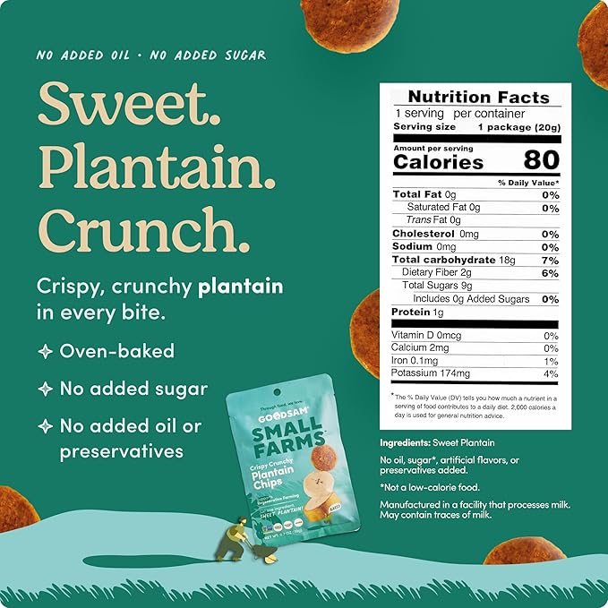 GoodSAM Small Farms Baked Sweet Plantain Chips Pack of 8 Simple Ingredient Fruit Chips