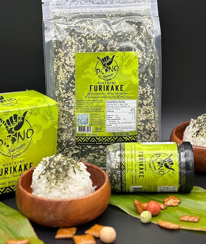 Pono Hawaiian Premium Made -Nori Komi Furikake Rice Seasoning - Gluten-Free and Non-GMO - Multi-Purpose Rice Topping – Free from Preservatives and Artificial Colors – Japanese Seasoning - 1lb (17.64oz