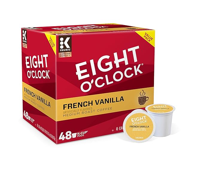 Eight O'Clock Coffee French Vanilla Single-Serve Keurig K-Cup Pods Flavored Light Roast Coffee 48 Count