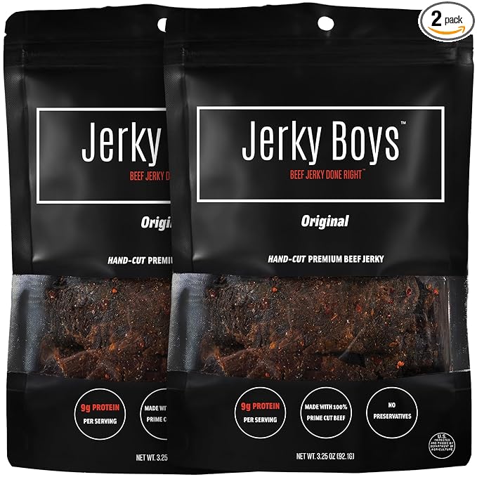 Jerky Boys Premium Beef Jerky Original 3.25 oz 2 Pack High Protein Low Carb No Preservatives Beef Snack