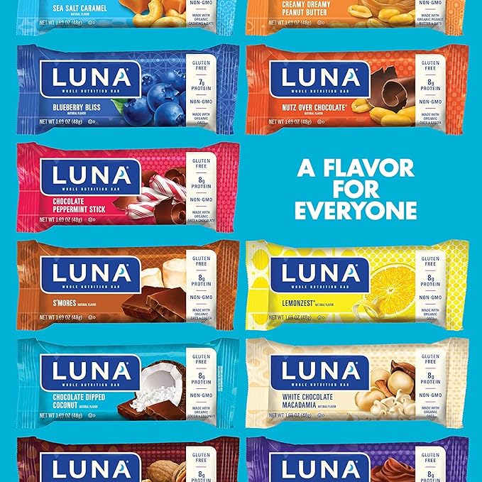 LUNA BAR - Gluten Free Snack Bars - Chocolate Dipped Coconut Flavor -8g of protein - Non-GMO - Plant-Based Wholesome Snacking - On the Go Snacks (1.69 Ounce Snack Bars 30 Count)