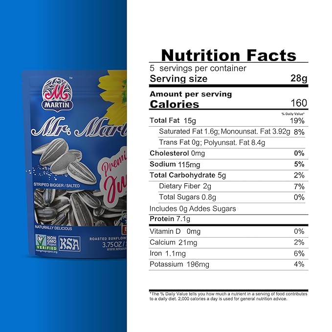 MR. MARTIN Premium Jumbo Salted Sunflower Seeds To Eat Roasted Keto Friendly Snack Kosher Non-GMO Vegan - 3.75 oz 16 Pack