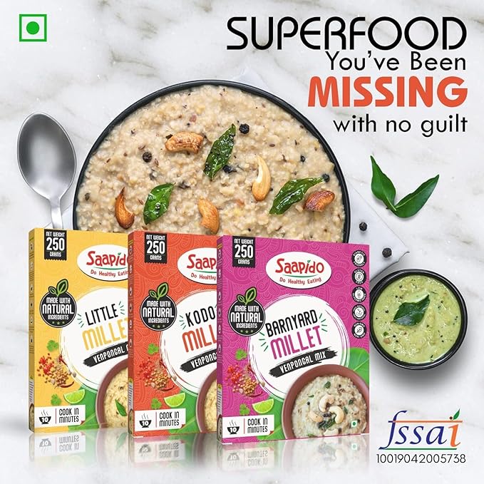 SAAPIDO Kodo Millet Pongal Mix | Ready to Cook Instant South Indian Breakfast | Healthy Instant Mix for Traditional Taste | (100% Natural Low GI Gluten Free &amp Diabetics Friendly Food) (0.55 lb)