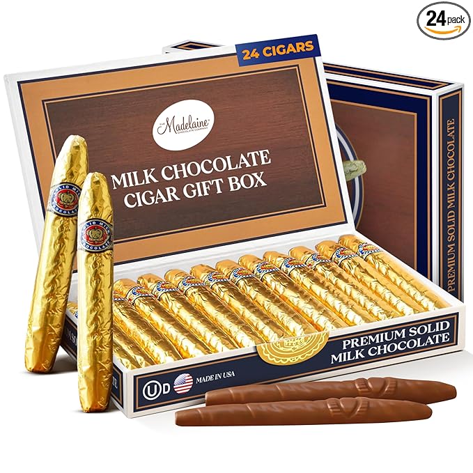 Madelaine Solid Premium Milk Chocolate Cigar Gift Box - Made with Fresh Milk Cocoa Bean &amp Swiss-Formulated Chocolate - Ideal for Father's Day - 24 Count Individually Wrapped in an Elegant Hard Bo
